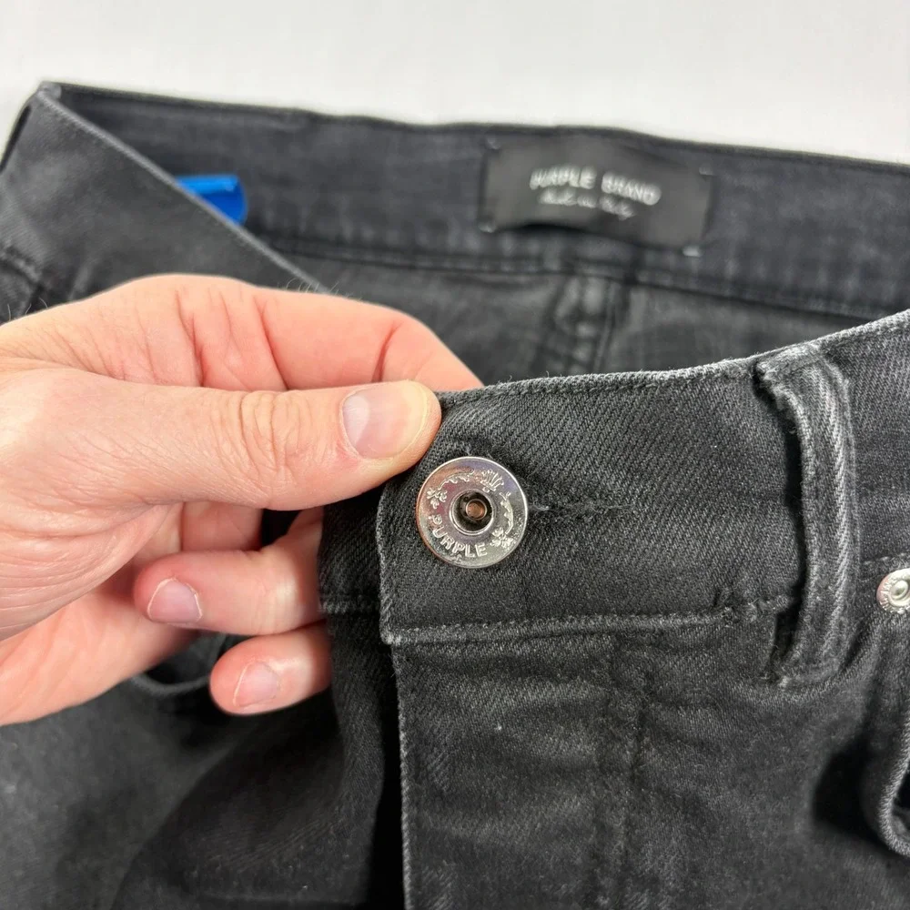 Purple Brand Jeans Mens 34x32 Black P001 Skinny Denim Button Fly - Picture 5 of 15